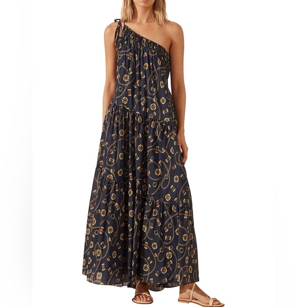 NWOT Shona Joy Vacance One Shoulder Tiered Maxi Dress